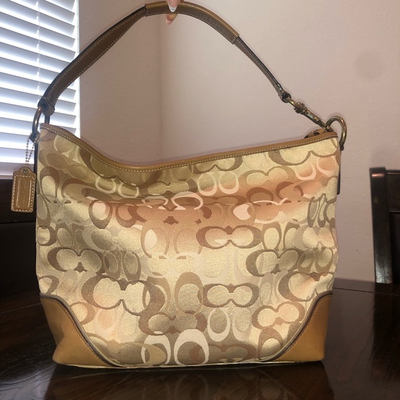 Coach Handbags - Vintage Coach Signature Beige and Tan Shoulder Bag